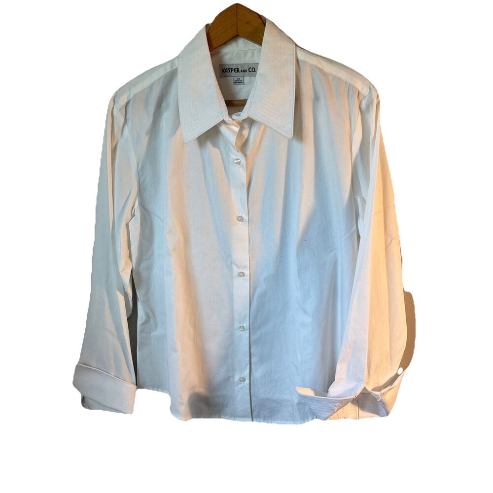 Kasper Button down Blouse White 💯 Cotton Sz 14 Career Closet Staple Coastal